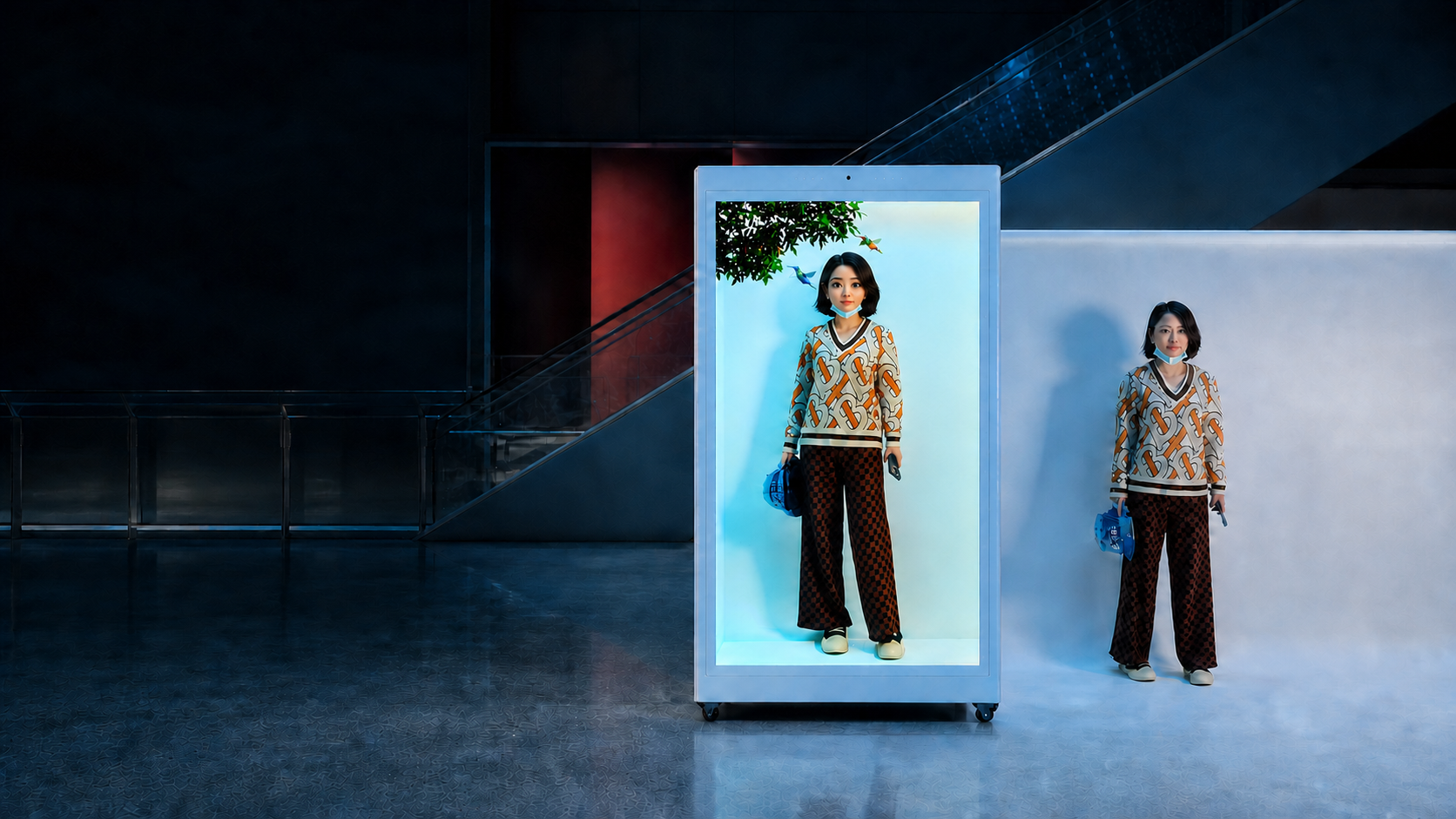 Real person reproduced as a life-size cartoon character in a Translook HoloBox