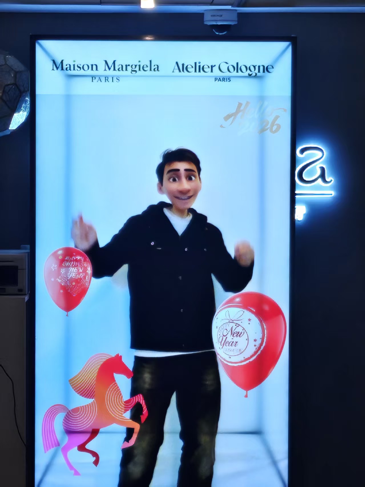 Cartoon character presented on a life-size spatial display